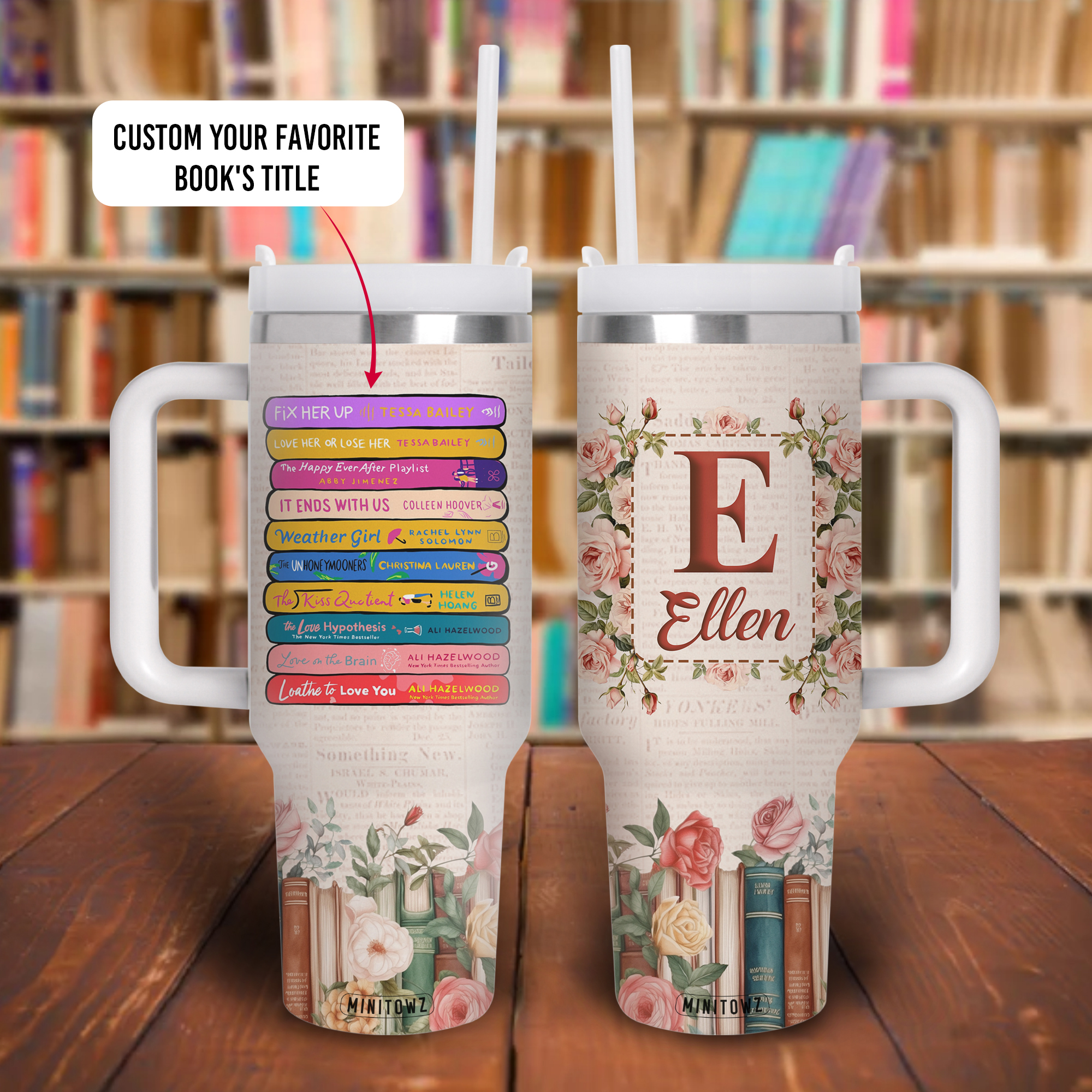 Custom Your Favorite Book's Title Tumbler 20oz-30oz/40oz  with Lid and Straw