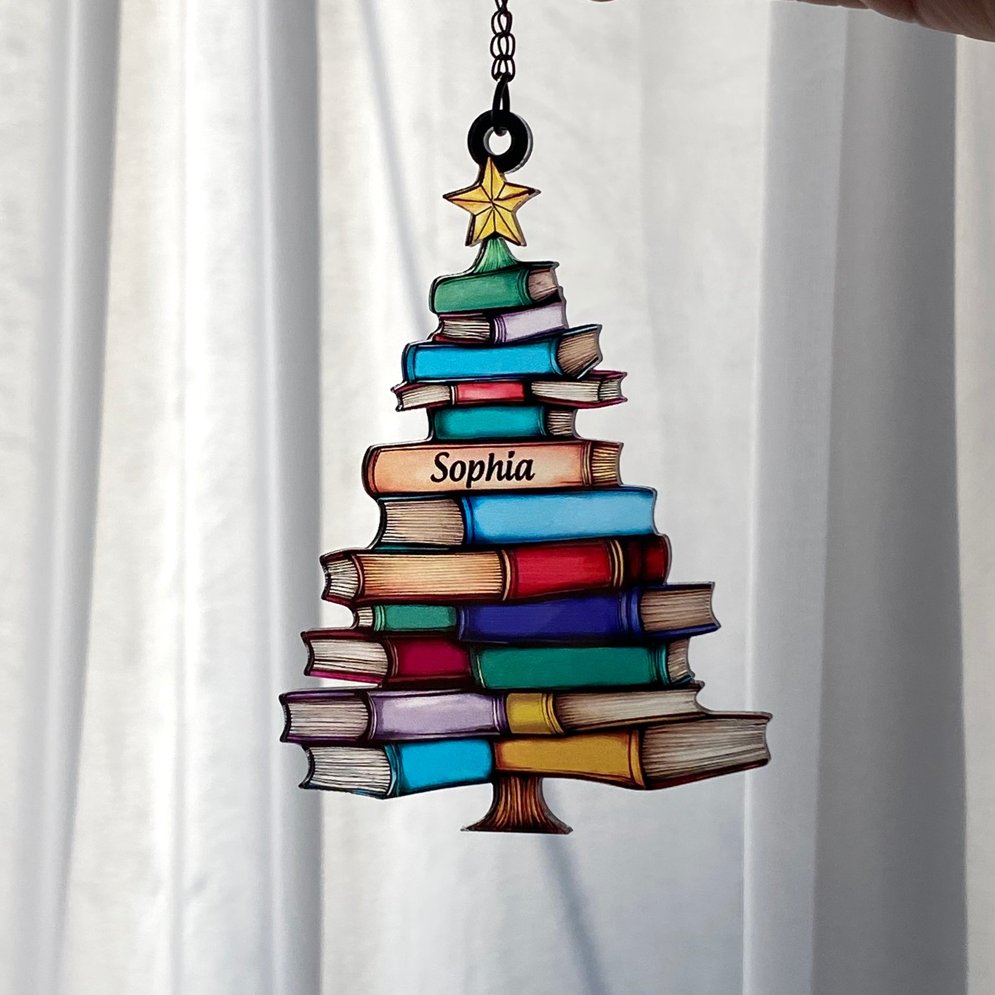 Customized Christmas Book Tree Suncatcher Ornament, Christmas Tree Bookish Gift, Book Club Gift, Book Lover Gift, Librarian Gift, Exchange Gift