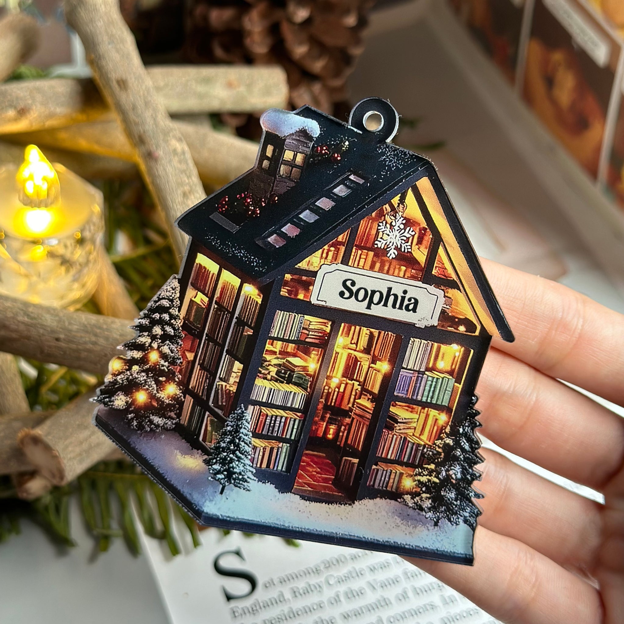 Customized Book Store Ornament, Bookstore Flat Ornament For Book Lovers, Bookshelf Ornament, Christmas Ornament Gift For Book Lovers